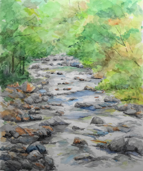 水彩画「川のある風景」  Hiro art 溪，河川」のアイデア 21 件 | 水彩画 風景, 水彩風景画, 水彩画